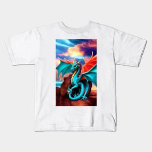 Dragon Fire Turquoise Graphic Kids T-Shirt